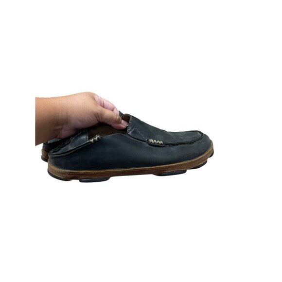 Olukai Moloa Slipper Size 8.5 Black Leather Casual Loafers Shoes 10128-4033 - Picture 3 of 10